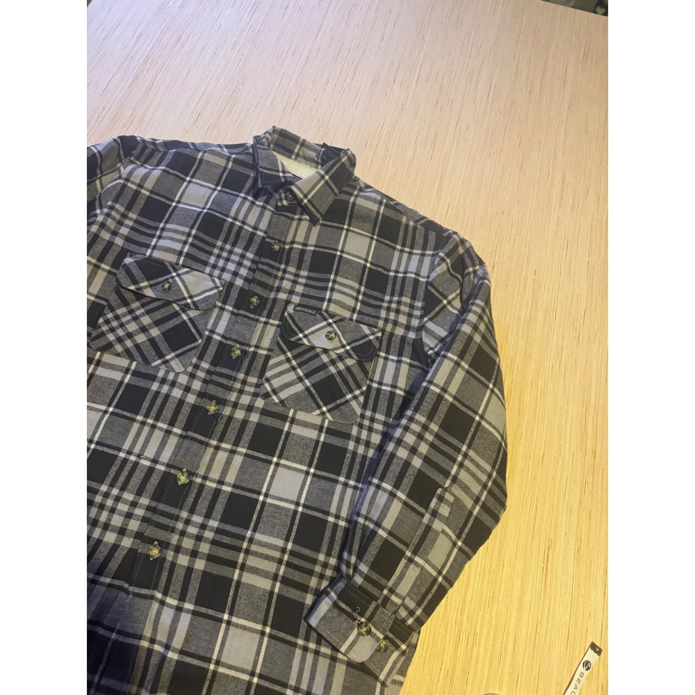 Dickies Mens Sherpa Lined Flannel Shirt Jacket Black Grey Plaid Large RN20697 44
